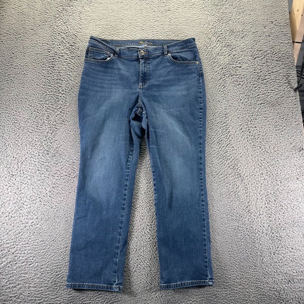 Lee Jeans Women 16P Blue Cotton Denim Straight Faded Workwear Travel Stretch